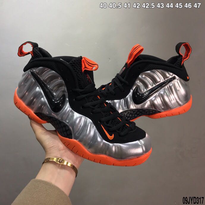 Nike Air Foamposite 1 Shine Silver Black Orange Shoes